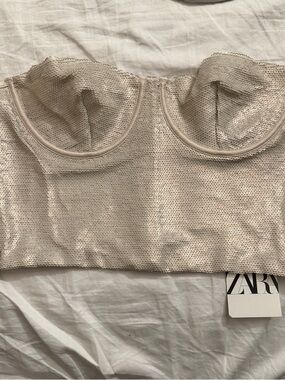 ZARA Cream Sequin Strapless Bustier Camisole